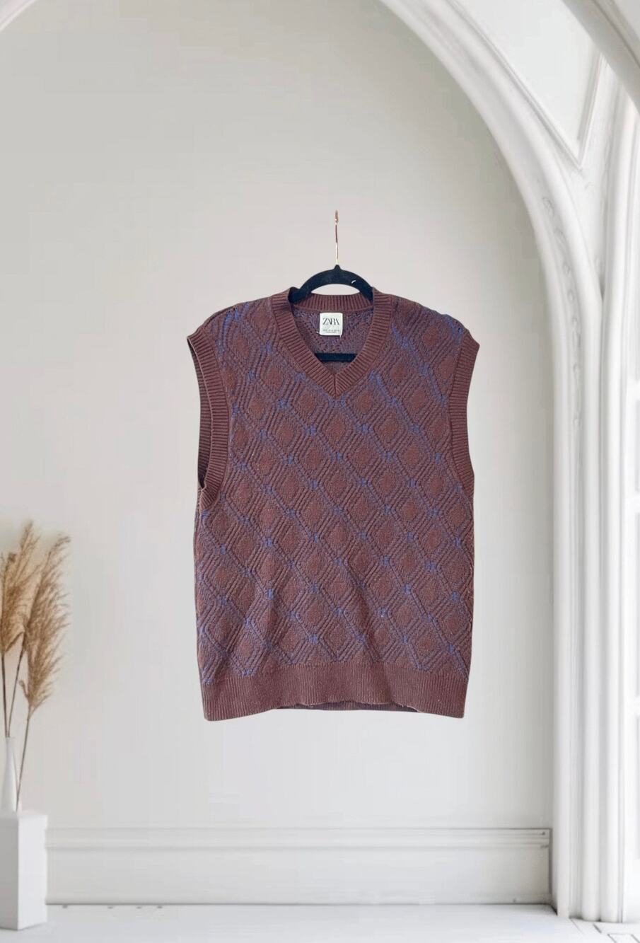 Men's Zara Brown Blue Sweater Vest Medium